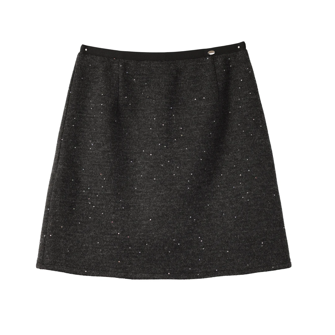 气质百搭高腰短裙裙裤女2025冬季新款休闲设计感亮片女士短裙