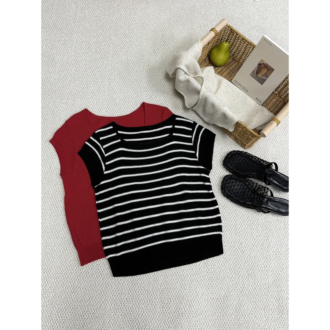 小方领针织短袖衫K1012（清）