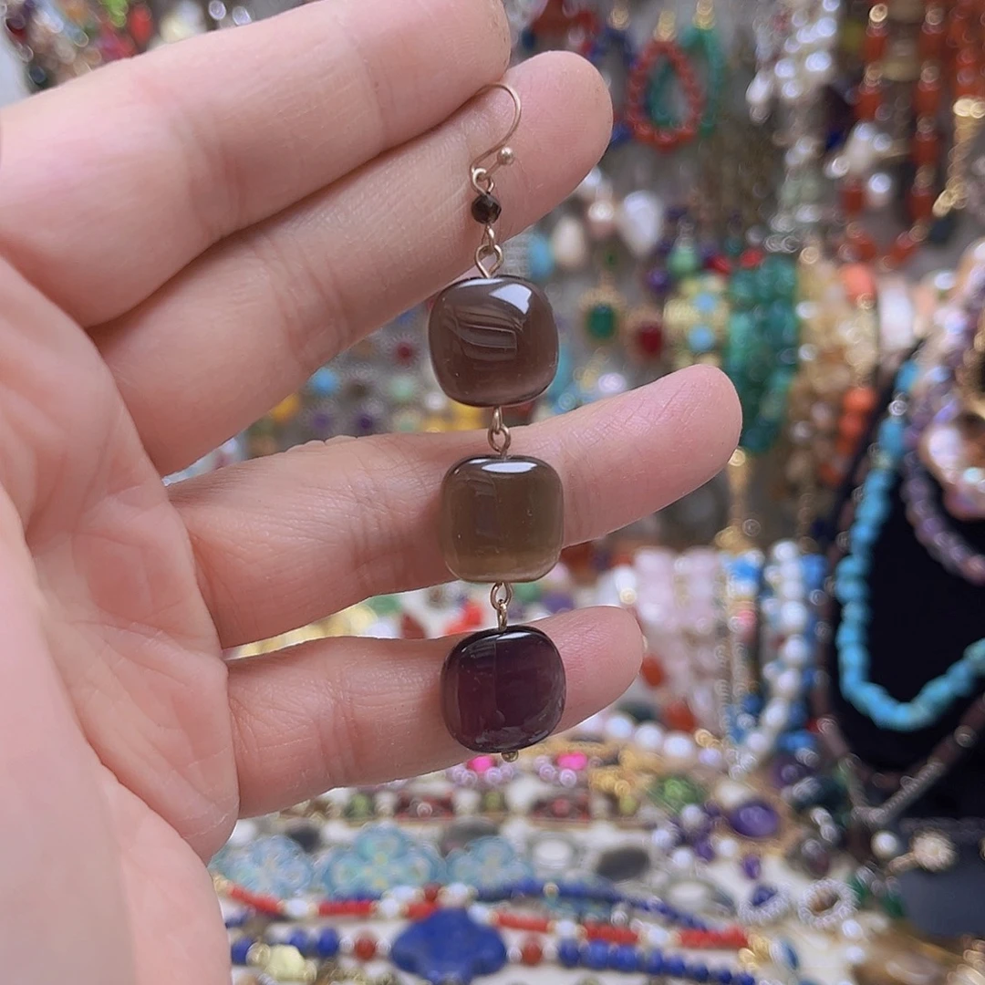 锆石纯铜合金猫眼方糖耳坠