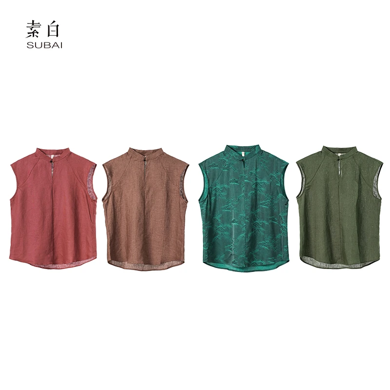 素白国风B01731简约显瘦百搭气质无袖上衣背心