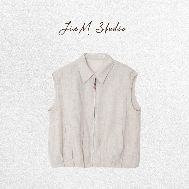 Jinmstudio丨【旧时氛围】1OO亚麻中古复古翻领马甲602501A2831