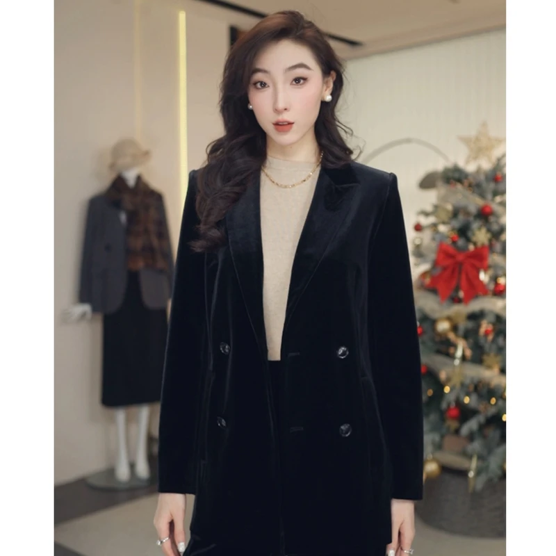 GIRDEAR/哥弟新款春日穿搭通勤轻奢丝绒廓形气质百搭西装140002