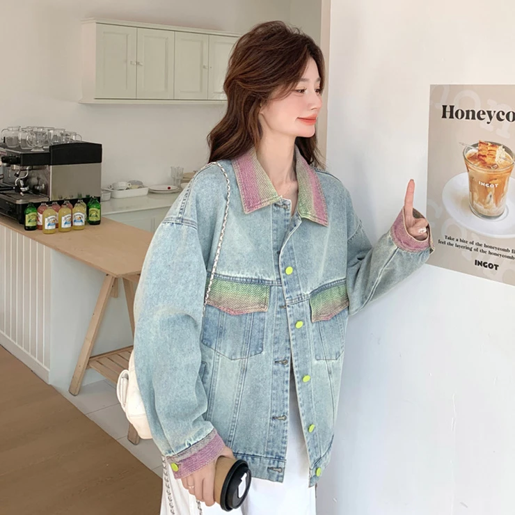 超好看polo领渐变晕染牛仔外套女2025年春季新款设计感夹克短上衣