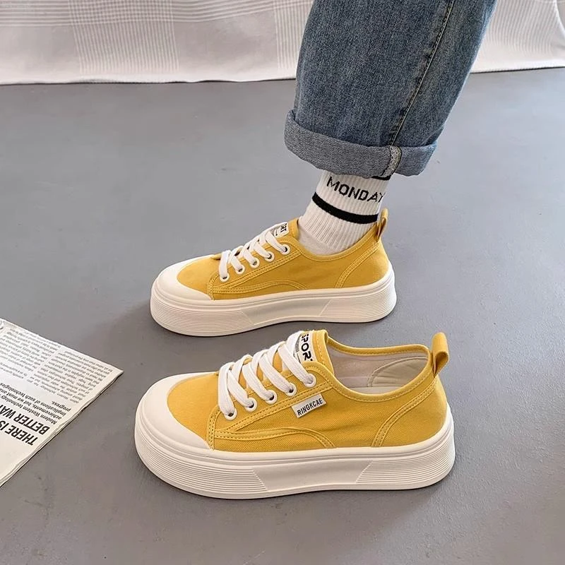 Moleubak轻奢厚底帆布鞋女2025夏季新款透气时尚百搭休闲运动板鞋