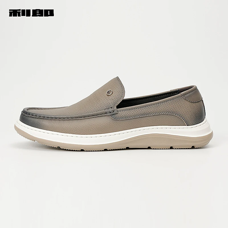 利郎官方休闲乐福鞋春夏一脚蹬厚底轻便透气男真皮懒人鞋商务男鞋