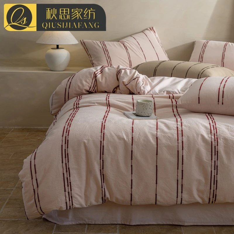 60支全棉色织水洗棉床单四件套2025新款纯棉被套罩床笠床品三件套