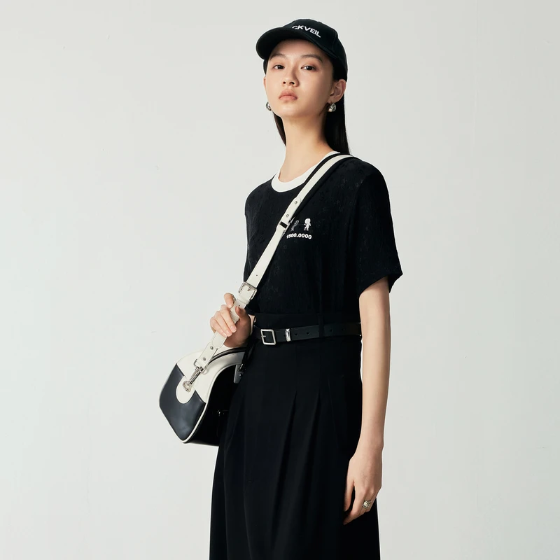 H·GENTEEL荷高23新秋女撞色字母百搭落肩短袖T恤GCD32610518