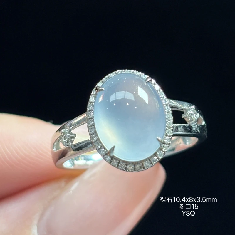 18K金镶嵌缅甸天然翡翠A货高冰蛋面戒指WYQ（下单咨询客服）