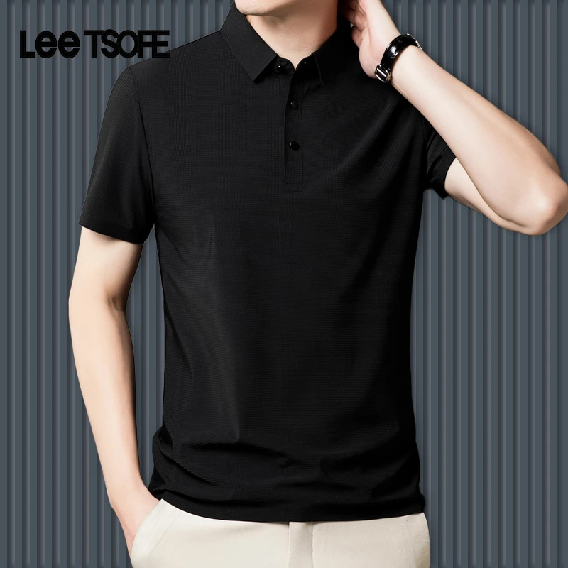 LEE TSOFE2025男士商务翻领凉感无痕POLO衫夏季时尚冰丝短袖T恤