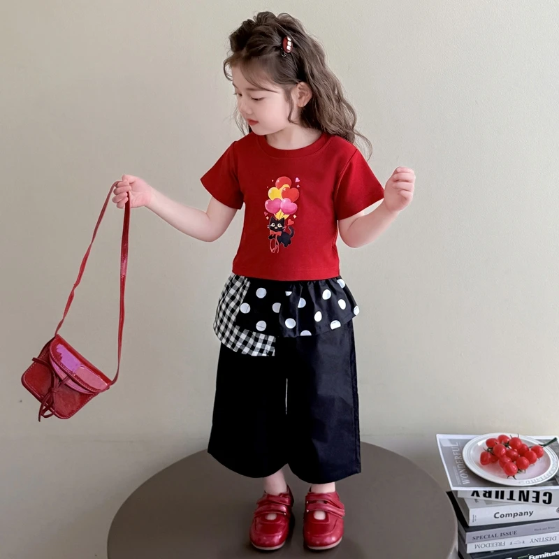 女童休闲圆点套装2025新款儿童夏装韩版洋气女宝宝夏季时髦两件套