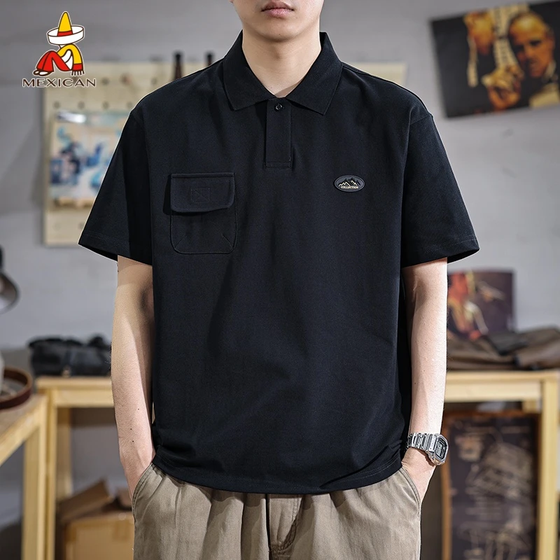 Mexican/稻草人美式潮牌男士夏季简约polo衫男款宽松休闲短袖t恤