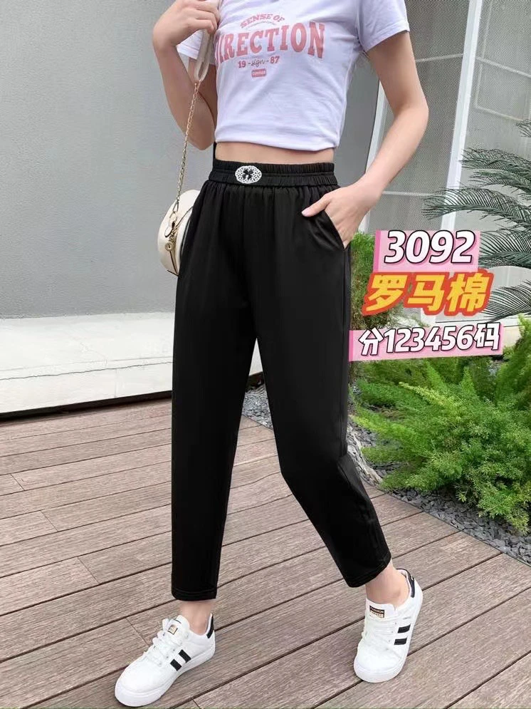 彩衣碟罗马棉松紧夏季休闲裤九分
