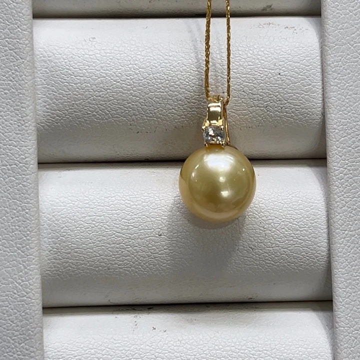 银S925镶嵌颈饰海水珍珠金珠10-11mm 84号