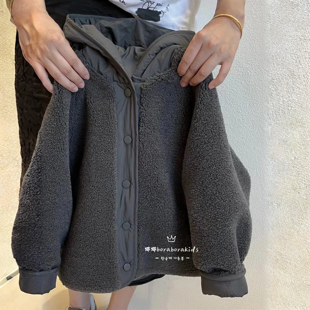 童装男童两面穿羊羔绒外套棉袄2025秋冬新款韩版连帽儿童保暖棉服