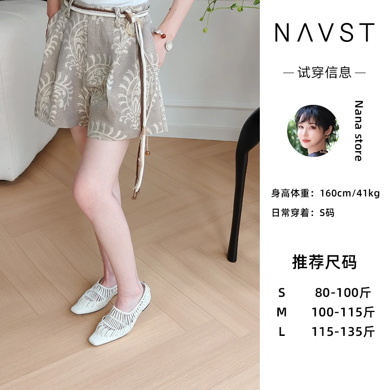 NAVST6.14上新休闲印花亚麻短裤裤子夏新NX250537DK2SS