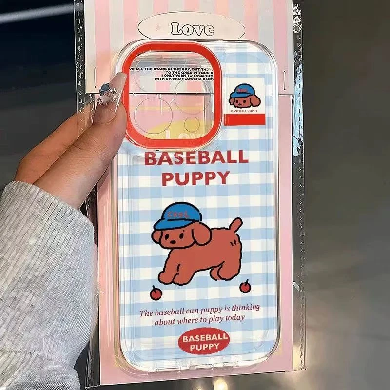 蓝格棒球帽小狗款式适用苹果品牌手机壳