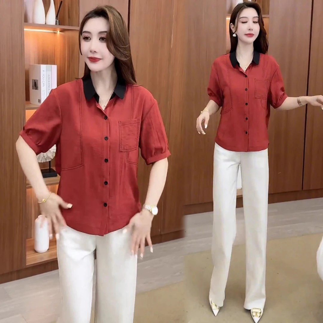 时尚短袖衬衣女2025夏季新款韩版洋气减龄显瘦百搭小个子衬衫上衣