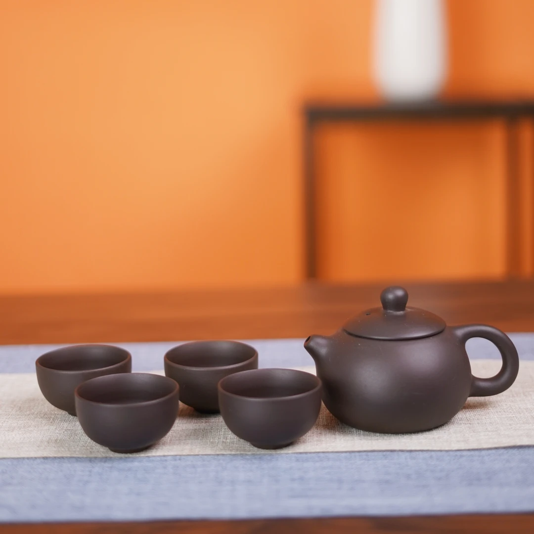 高档茶道中式简约精美大容量家用办公室陶瓷原矿紫泥一壶四杯28