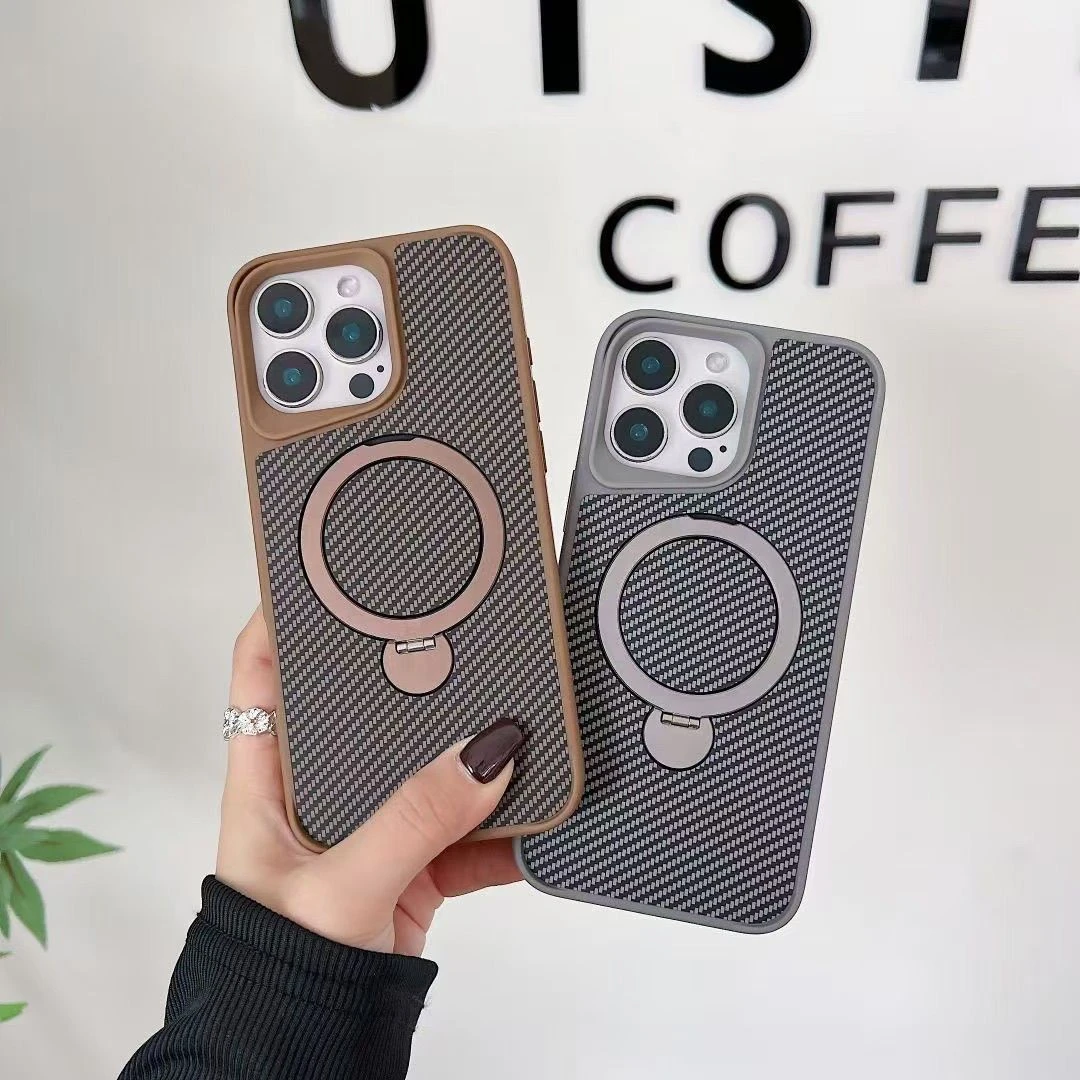 适用iPhone16Promax凯夫拉纹支架保护套苹果15/14/13磁吸全包潮