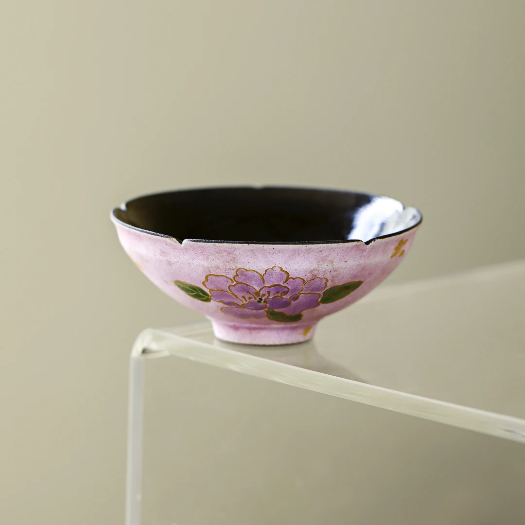 【闲亭雅叙】手绘蝴蝶牡丹斗笠杯75ml