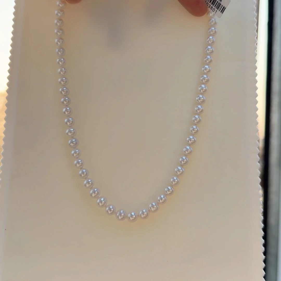 淡水珍珠银S925镶嵌颈饰7.5-8无核极光镜面炫彩无暇白透粉