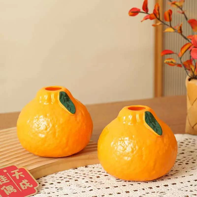 客厅水养绿萝桌面摆件办公室装饰品仿真橘子花瓶创意水培绿植花器