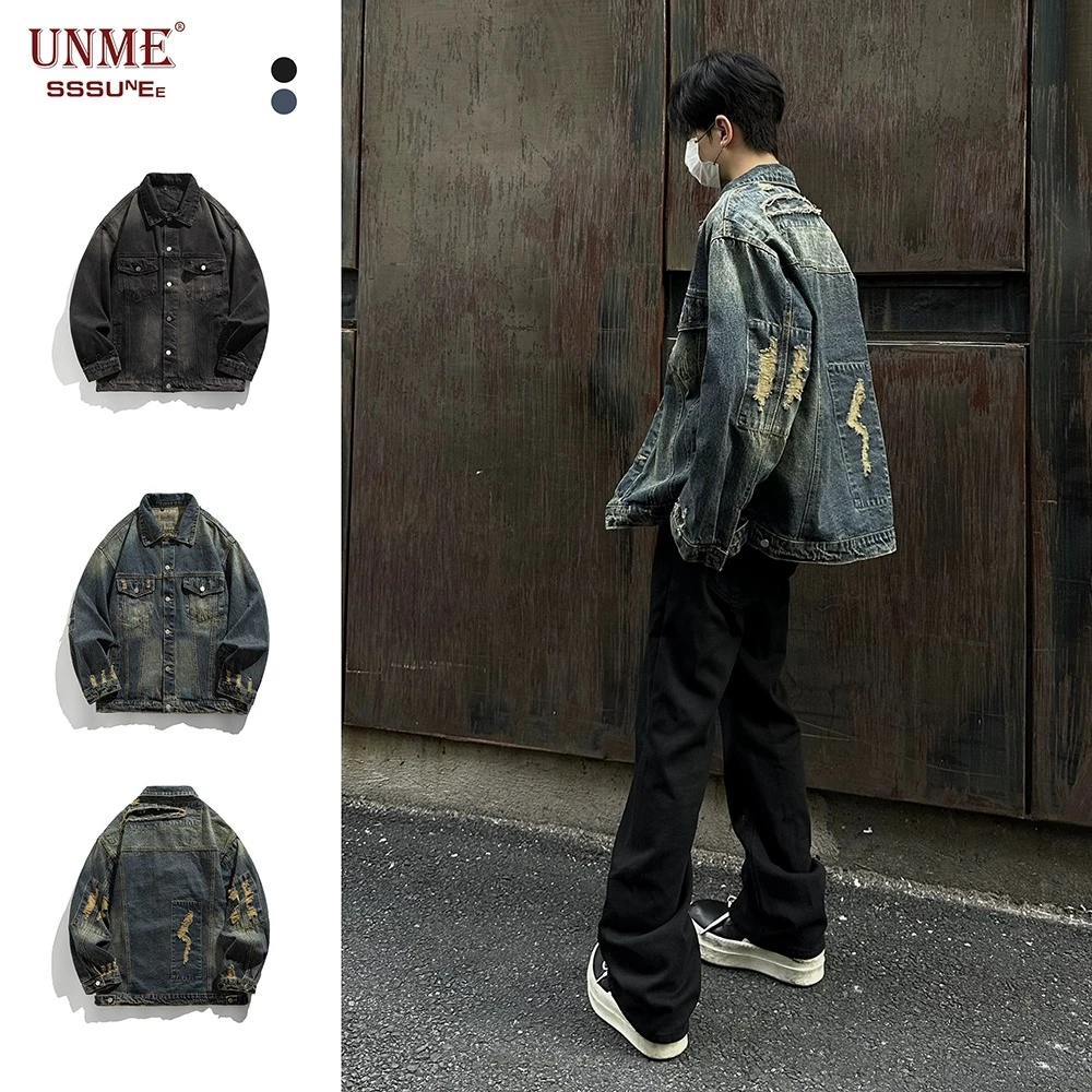 KONITIHA 复古水洗牛仔夹克痞帅男女情侣美式破洞设计春外套JK055