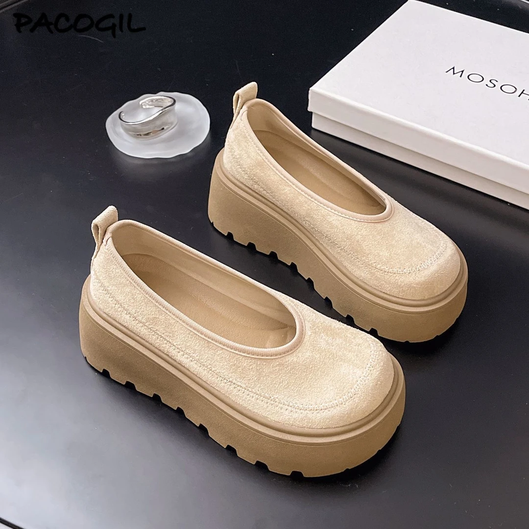 帕克吉尔厚底单鞋女2025新款复古时尚小个子增高简约豆豆乐福鞋