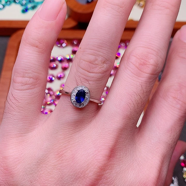 蓝宝石戒指银S925镶嵌