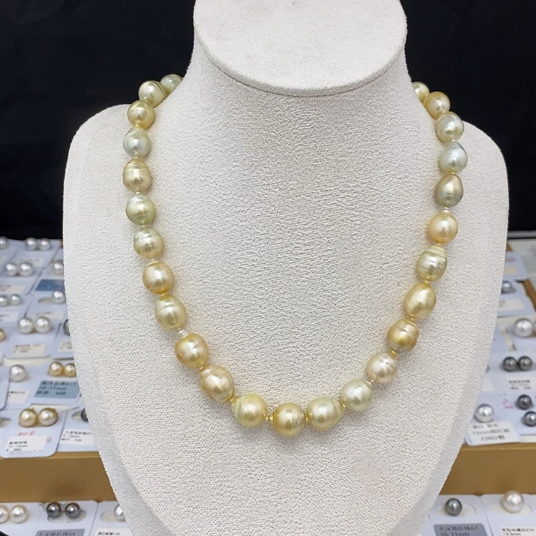 未镶嵌海水珍珠耳饰10-12mm金珠巴洛克项链（无鉴赏）