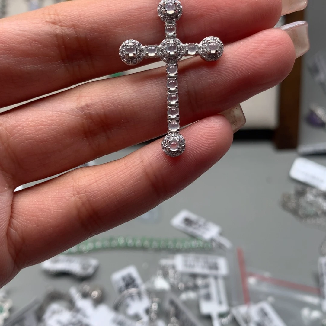 翡翠戒指银S925镶嵌吊坠