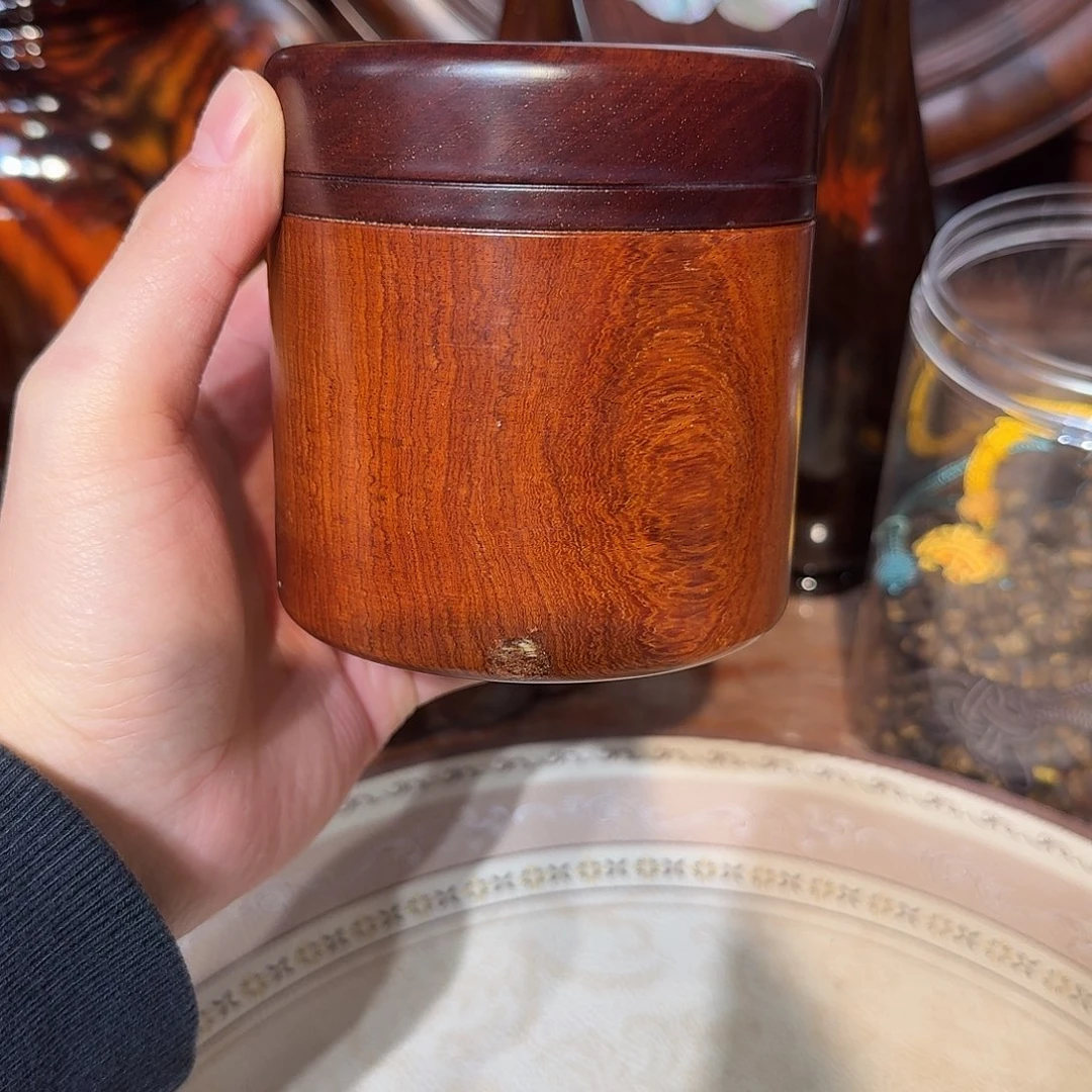 大果紫檀（缅甸花梨）茶叶罐10公分