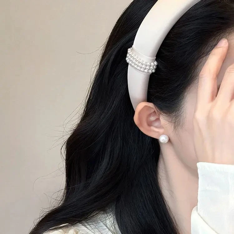 赵露思同款高亮珠宽版发箍增高颅顶米色黑色百搭网红气质简约可爱