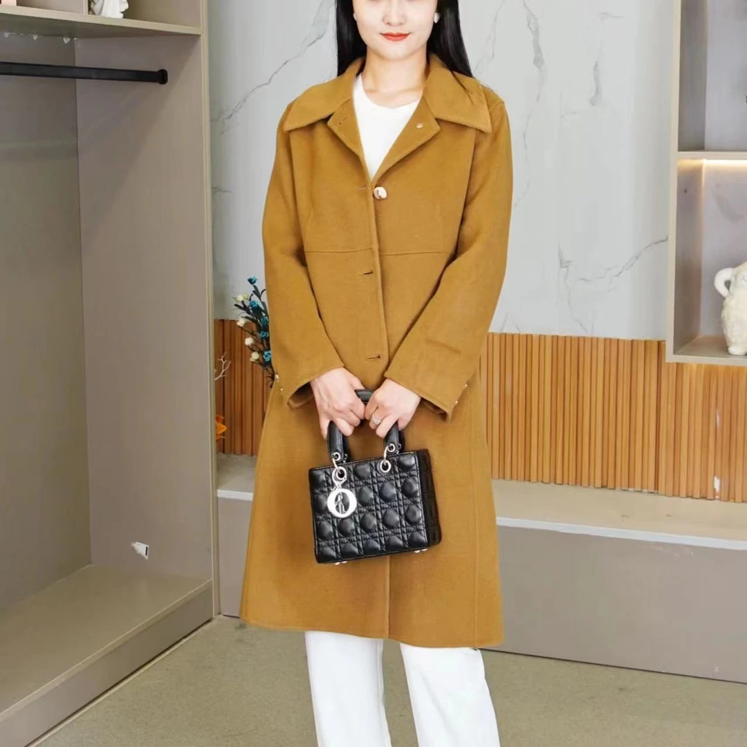 DY1257【知后轻奢定制】时尚腾棕色翻领单排扣显瘦气质大衣125#