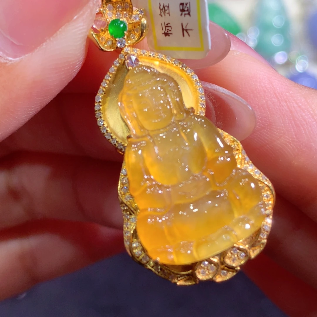 翡翠18K金镶嵌吊坠(不含链)
