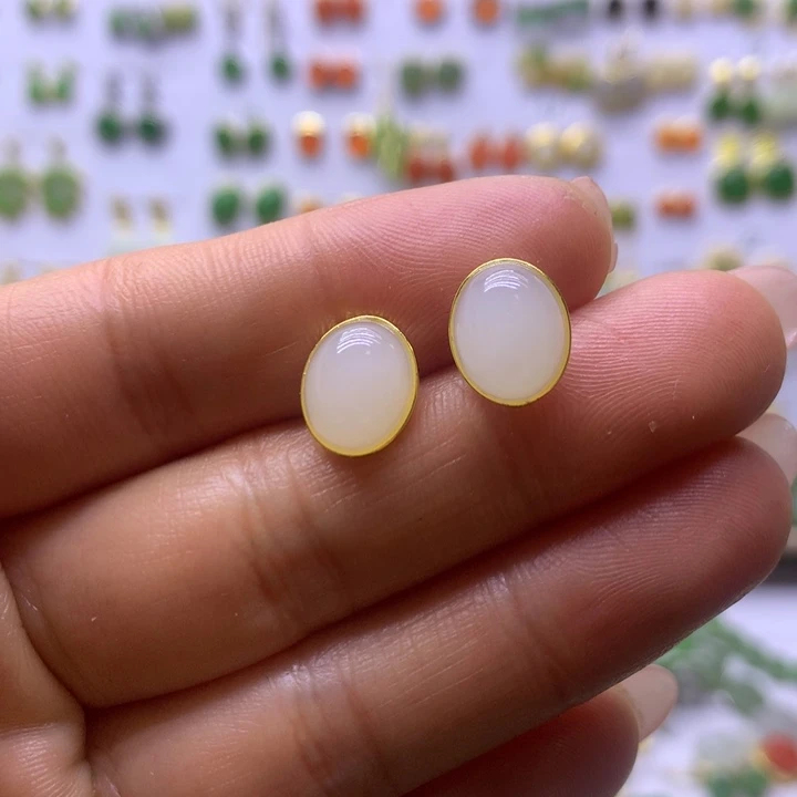 和田玉银S925镶嵌耳饰