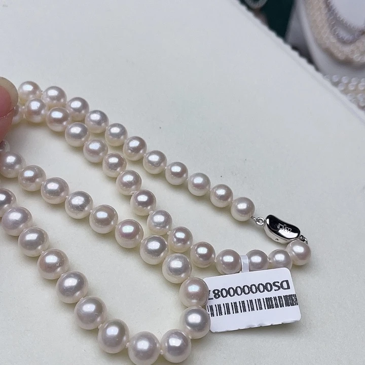 淡水珍珠银S925镶嵌颈饰卡8➕高品极光白炫彩