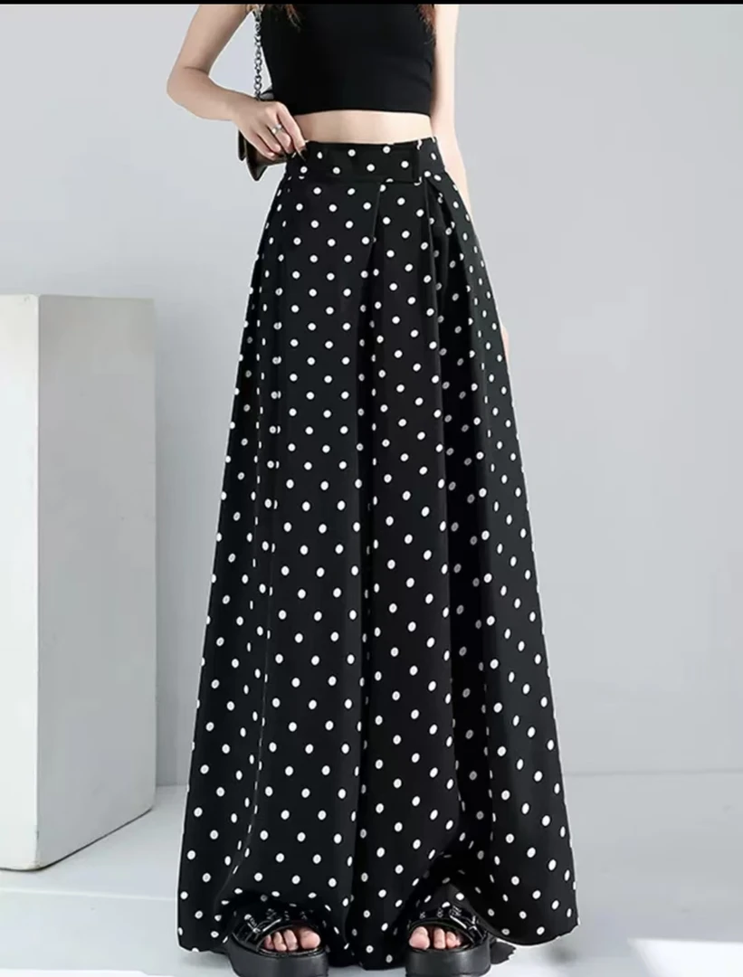 Miss Huo 夏款波点阔腿裤 B 黑波点  3306