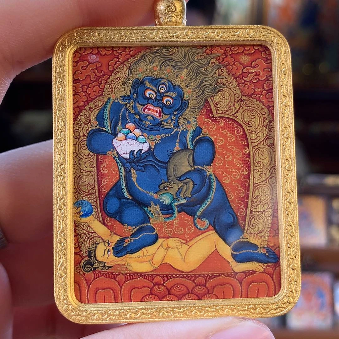 吊坠西藏纯手绘唐卡黑财