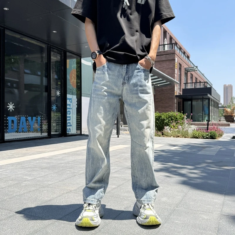 2025秋季新款男士直筒宽松牛仔裤美式高街潮流简约高级舒适长裤子