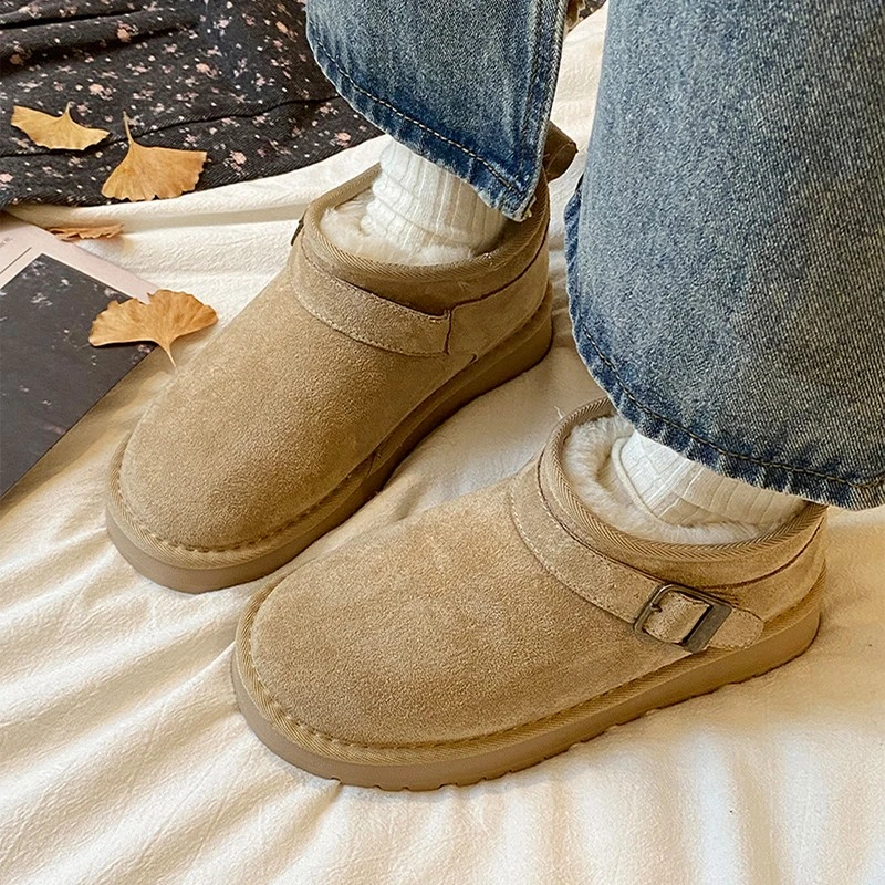厚底雪地靴女款2025冬季新款皮毛一体加绒加厚保暖短靴勃肯棉鞋子