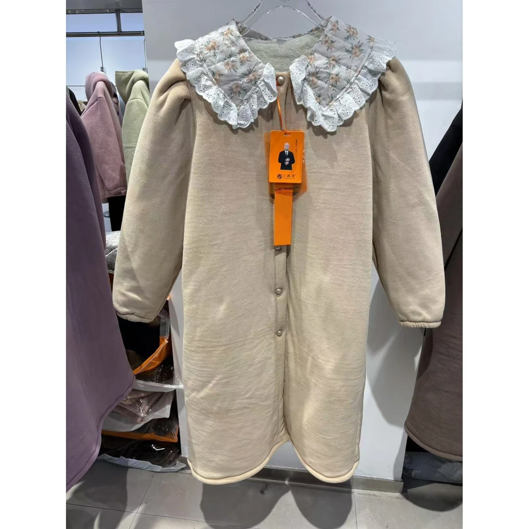 长袖保暖时尚睡衣有弹性加厚冬季女韩版中长款加绒翻领TP192