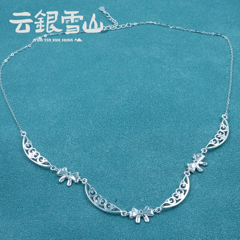 云银雪山 坠链均足银 蝴蝶结如意微镶项链 气质精美百搭 FD274