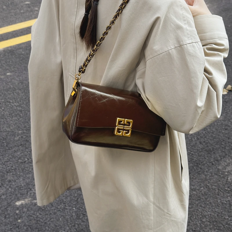 【琥珀全皮】小众轻奢风2025秋冬新款分层款通勤单肩包斜挎腋下包