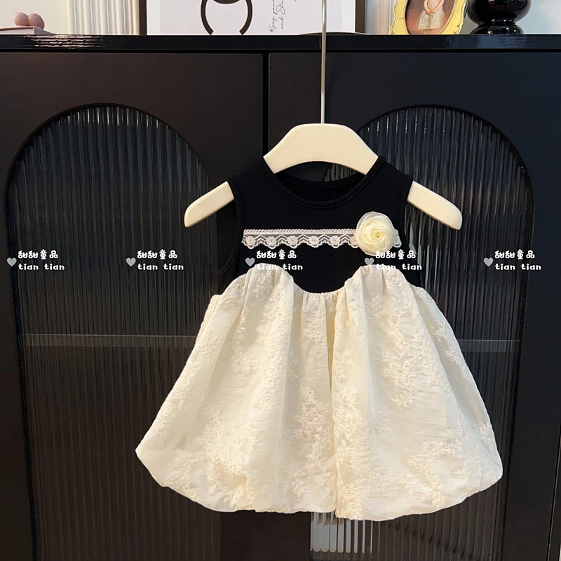 【甜甜baby】女童法式赫本风背心裙女宝宝玫瑰花夏季背心裙周岁礼物