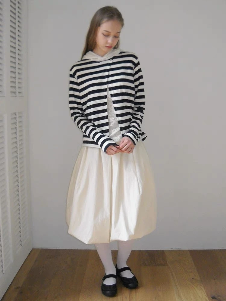 韩系纯色花苞半身裙休闲A字蓬蓬裙 XS-7216112