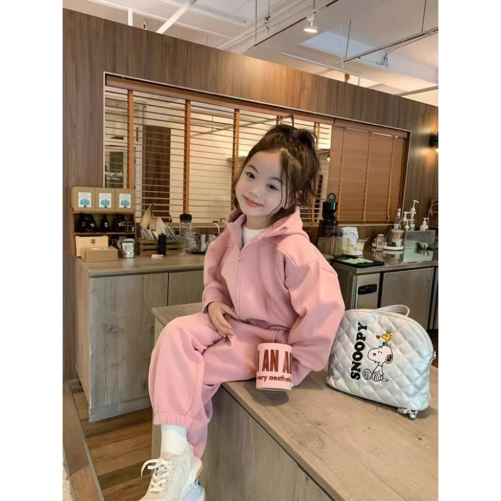 女童运动套2025春秋装新款中小童洋气束脚卫裤休闲连帽卫衣两件套