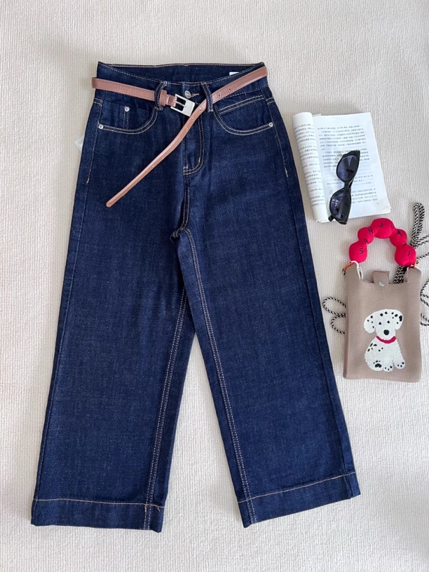 【2568】7.8分裤显瘦高腰阔腿裤2025春夏款普洗蓝小直筒奶奶裤