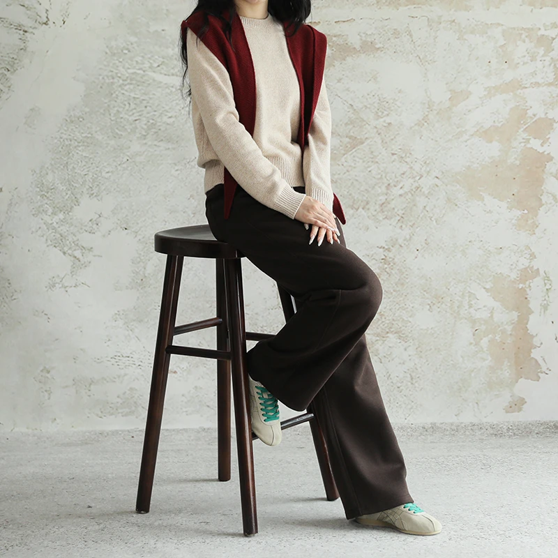 尘染·绵羊毛·咖色加绒裤子女2025新款休闲宽松长裤垂感直筒裤