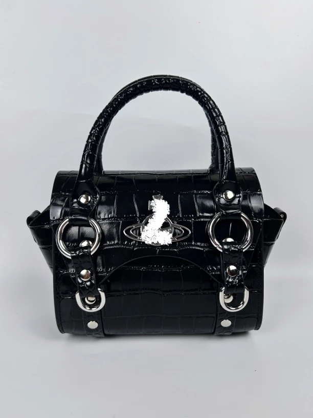 土星单肩斜挎鳄鱼纹手提机车包